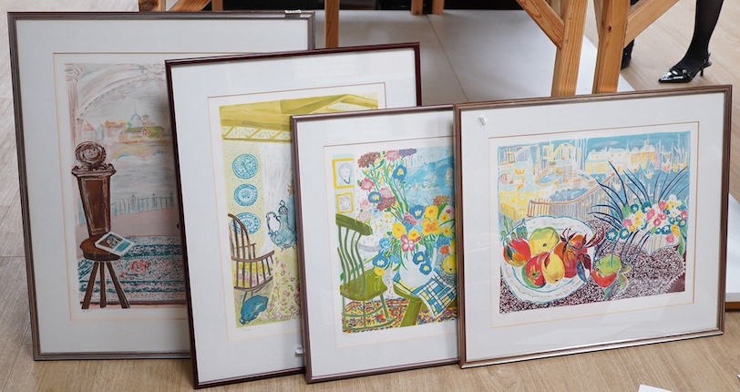 Renée Halpern (1914-2008), four colour lithographs, including ‘Manhattan Bridge’ and ‘Interieur Toscan’, each signed in pencil, limited edition, some with certificates of authenticity, 57 x 44cm. Condition - good